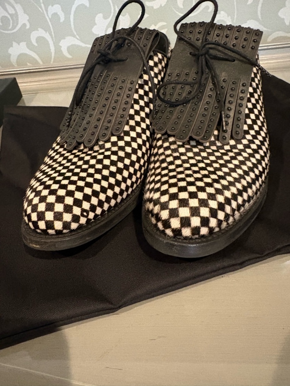 Office of Angela Scott Miss Jane Checkerboard Haircalf Oxford Loafer EU 39 - Picture 2 of 8